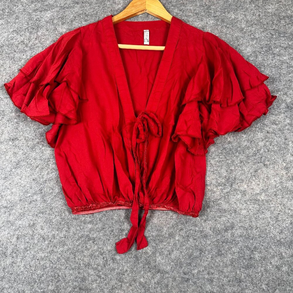 Free People Intimately Women's Maroon Top Short Ruffled Sleeves Size XS